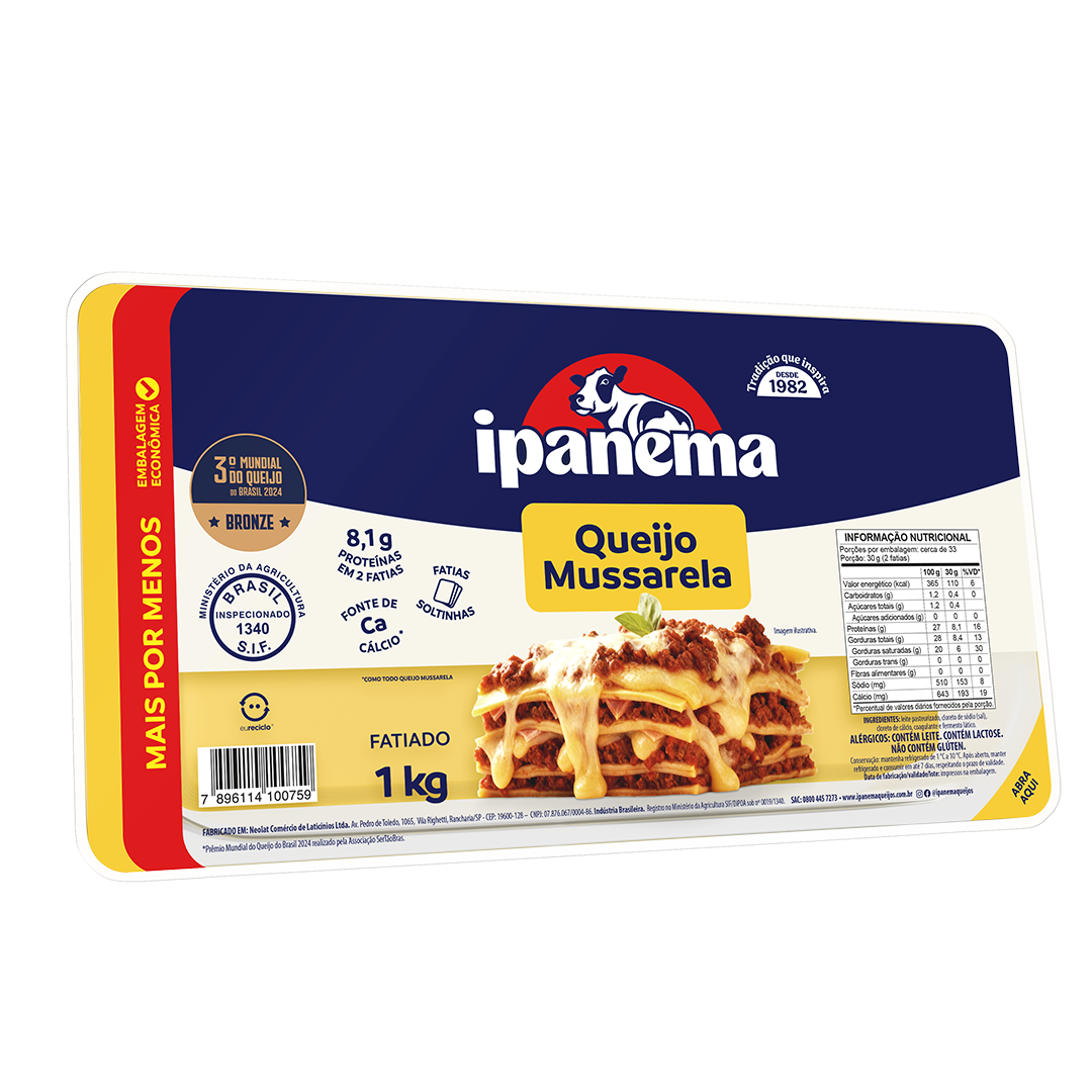 Mussarela Ipanema Fatiado 1kg | Caixa com 09 unidades
