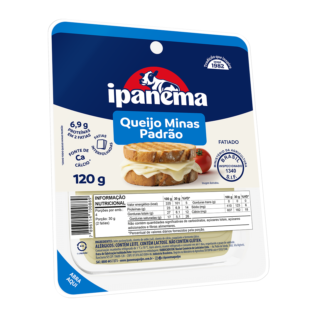 Minas Padrão Ipanema Fatiado 120g | Caixa com 15 unidades