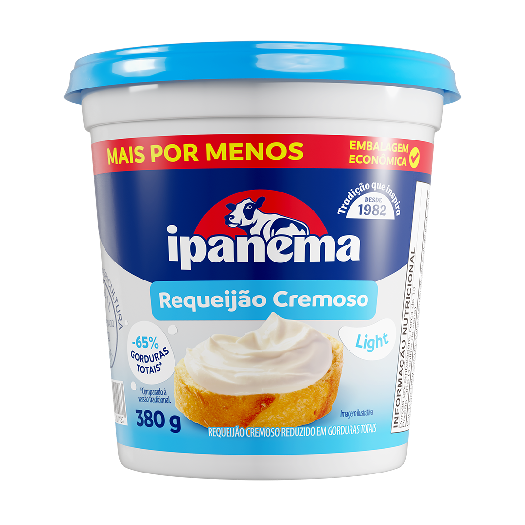 Requeijao Cremoso Light Ipanema Pote 380g | Caixa com 12 unidades